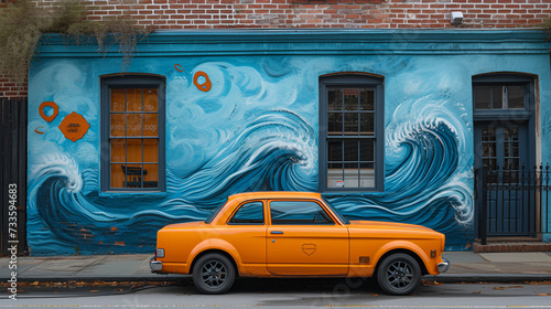 House painted as a mural - graffiti - yellow car parked n front of house - interesting  © Jeff
