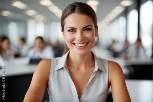 portrait of a beautiful businesswoman smiling at office background