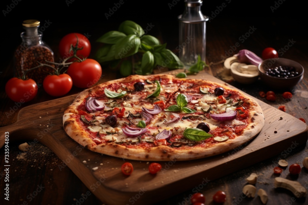pizza on wooden table close-up pizza on wooden table close-up