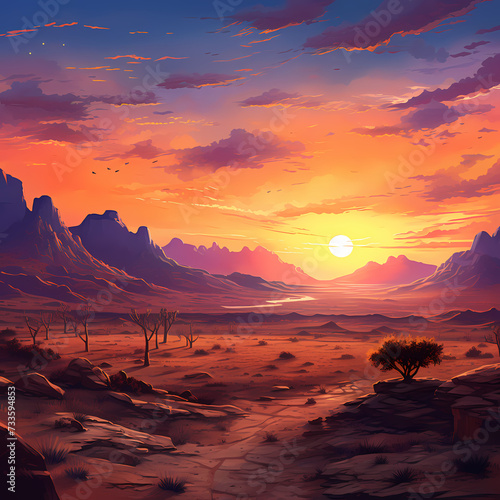 Desert landscape at sunrise.