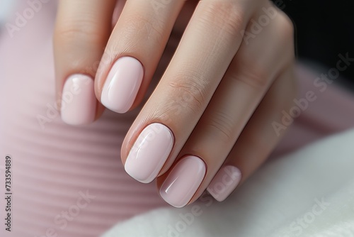 Close-up of beautifully manicured female hands with elegant nail art and perfectly painted nails