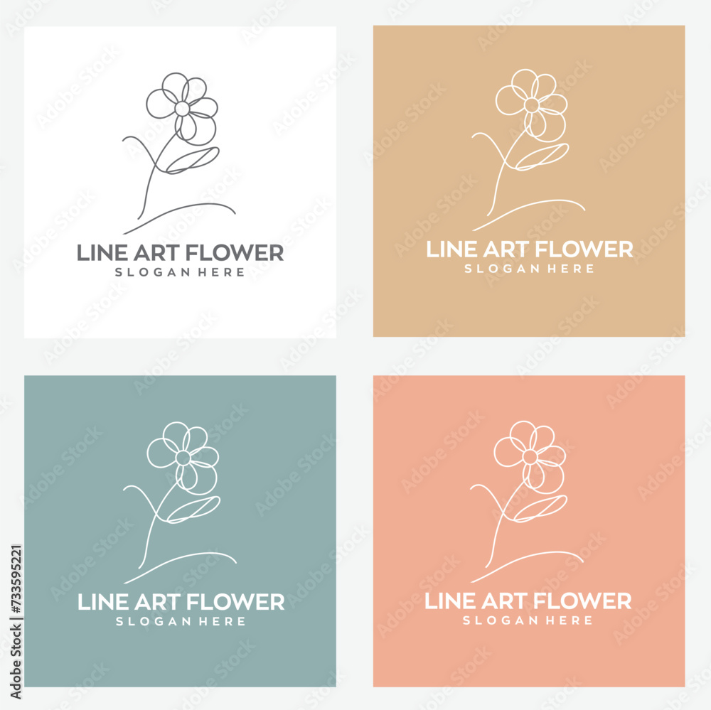 Fototapeta premium line art flower logo design with editable vector file