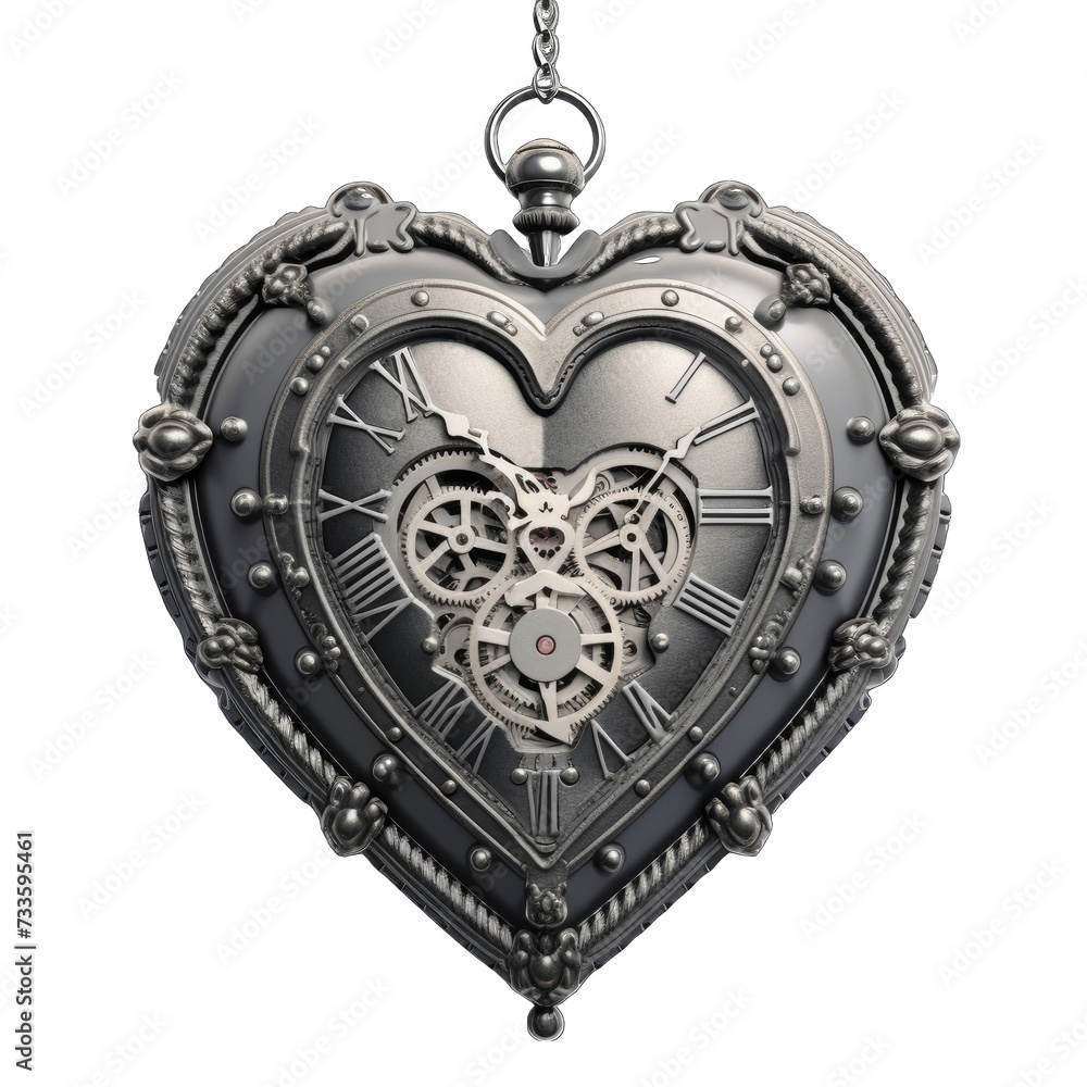 Naklejka premium heart shape clock of grey color without any chain png