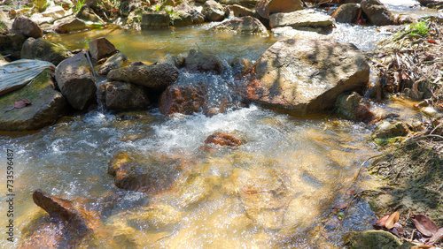 A Fresh Stream Of Fresh Water With Rocks, In A Tropical Forest, Daya Baru Village, Indonesia