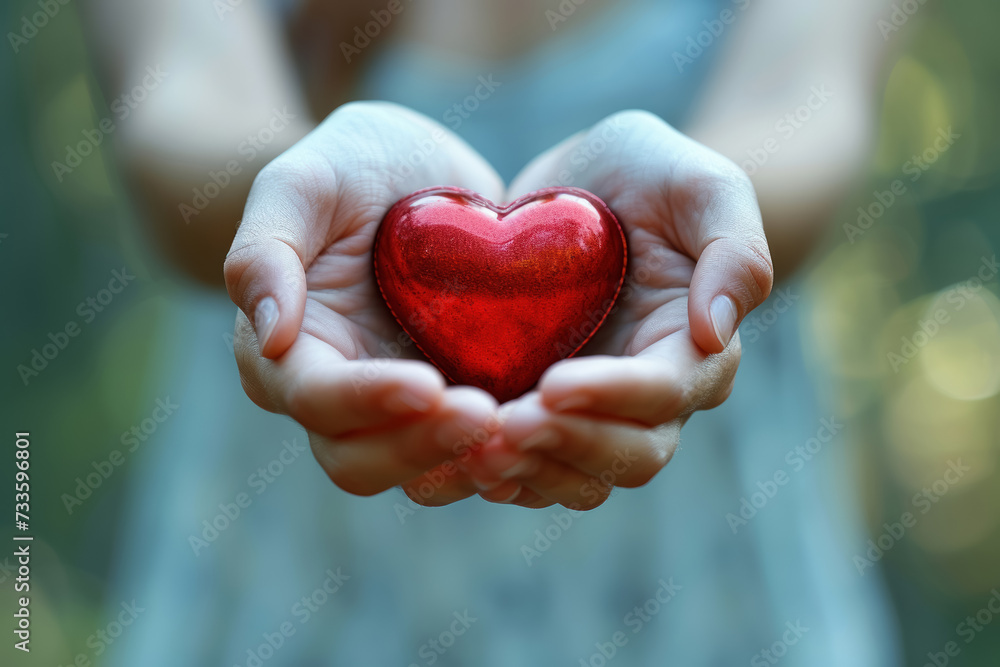 Close up of hands holding a heart, health care and wellness, world health day, heart health insurance