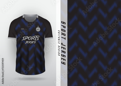 Jersey design, outdoor sports, jersey, football, futsal, running, racing, exercise, line pattern, zig zag, black and blue.