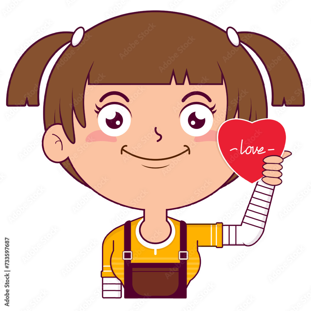 girl holding heart signs playful face cartoon cute girl holding heart signs playful face cartoon cute