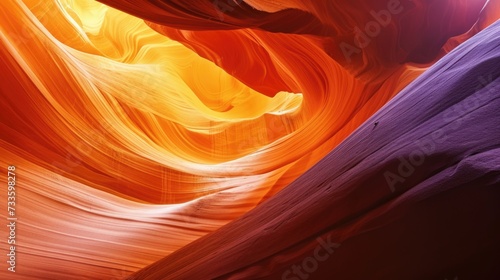 Antelope Canyon with orange and purple sandstone walls.