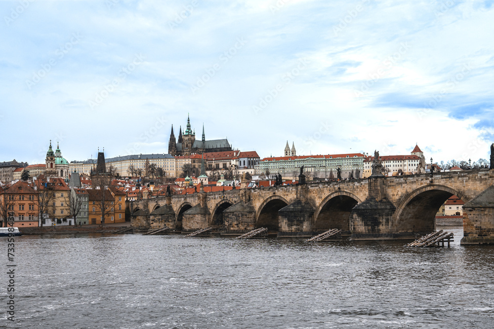Czech Republic, Prague Castle and Charles Bridge.