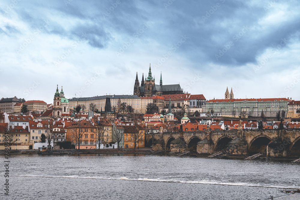 Obraz premium Czech Republic, Prague Castle and Charles Bridge.