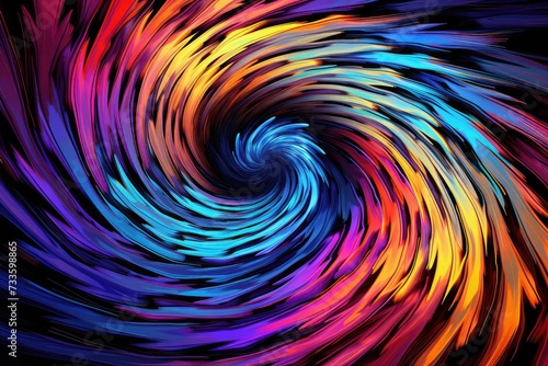 Hypnotic Digital Vortex with Dynamic Swirls of Blue and Red on a Black Background