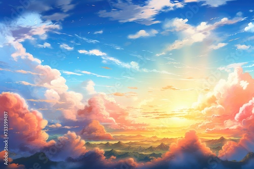 The sun is shining at the sky beautiful wallpaper artwork, sun is shining at the sky, Ai generated