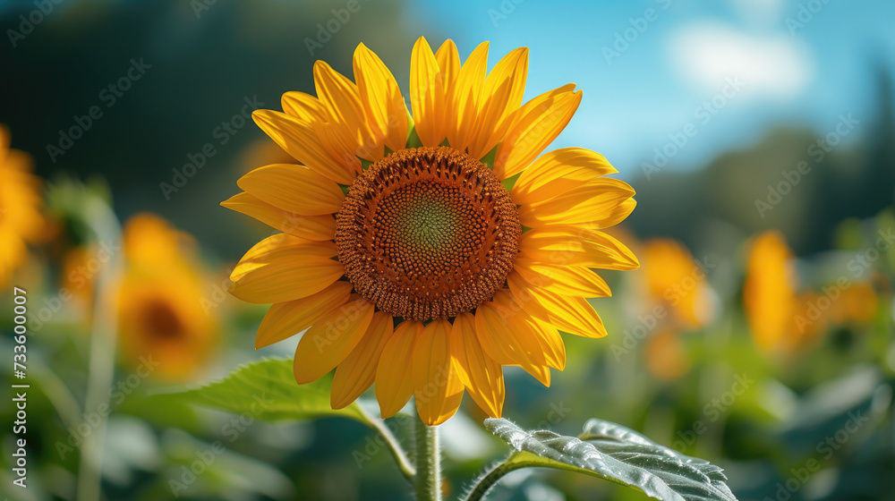 Sky-Blue Backdrop Showcased Sunflower in Full Bloom Sky-Blue Backdrop Showcased Sunflower in Full Bloom