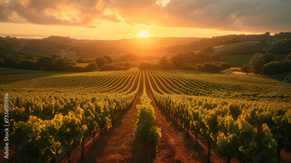 Midday Lush and Expansive Sun-Drenched Vineyard