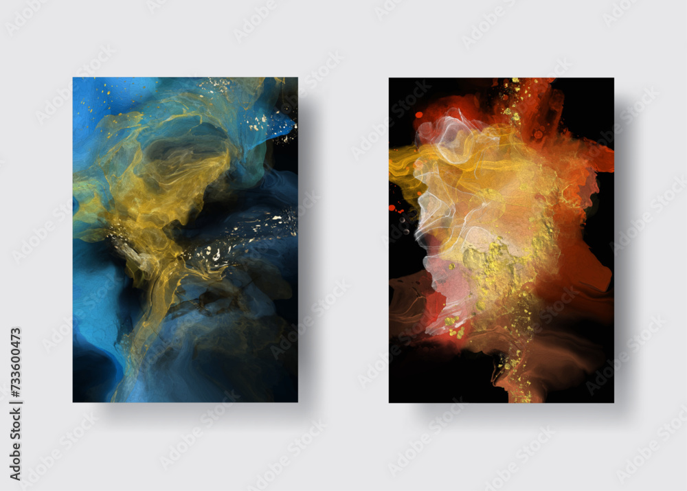 Luxury abstract background set of marble liquid ink art. Vector illustration.