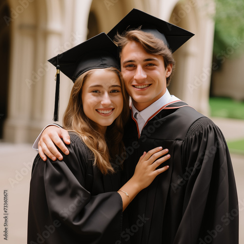 portrait of a couple in graduation cap