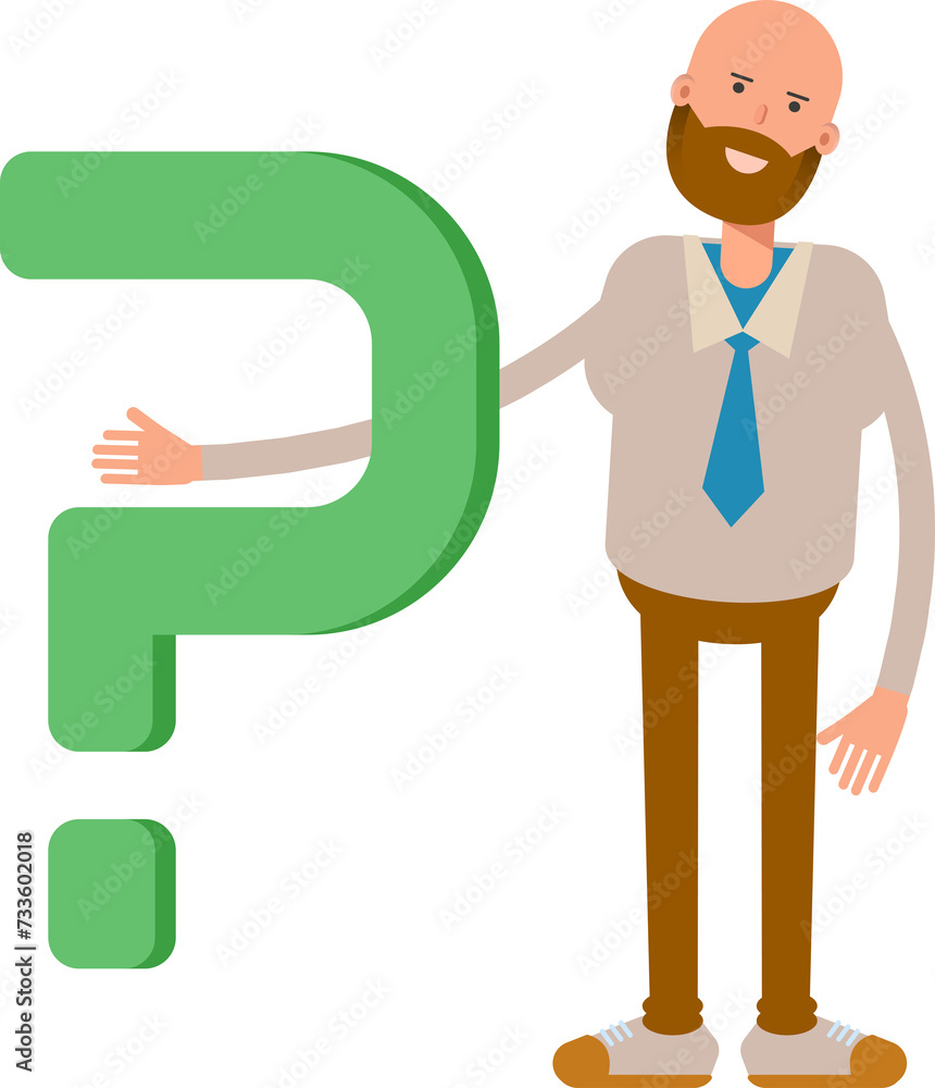 Bald Businessman Character and Question Mark
Bald Businessman Character and Question Mark