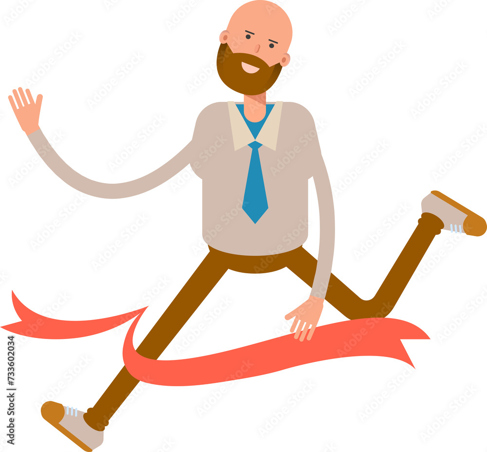 Bald Businessman Character Running at Finish Line
Bald Businessman Character Running at Finish Line