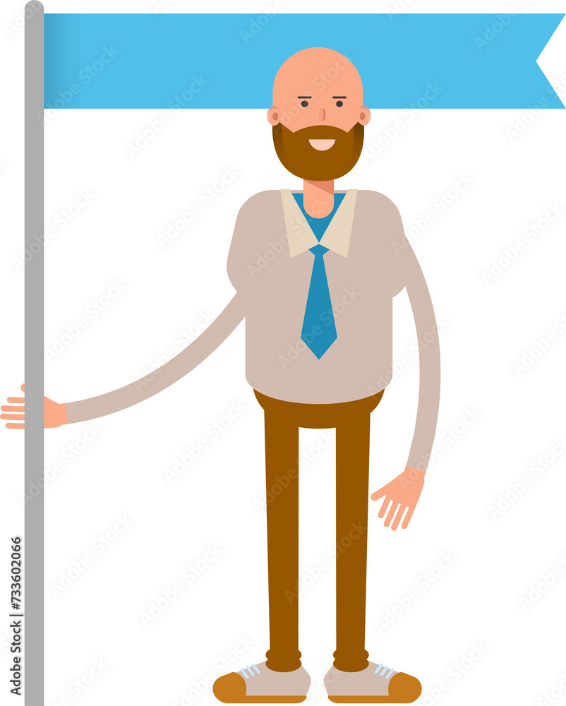 Bald Businessman Character Holding Flag Pole
Bald Businessman Character Holding Flag Pole
