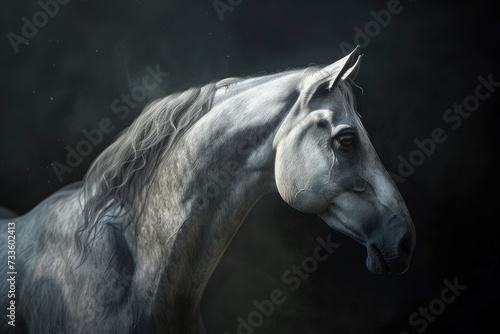 horse profile portrait on black background - generative ai © Nia™