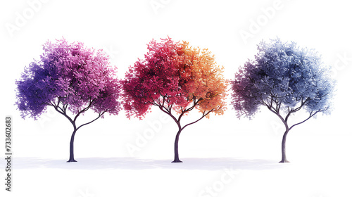 Three Rainbow tree isolated in front of isolated on transparent background