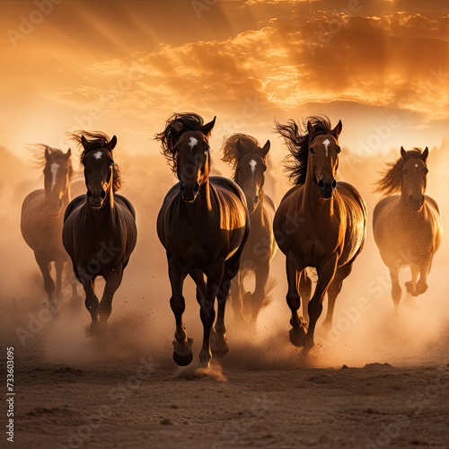 Freedom of Wild Horses Against a Dusty Backdrop