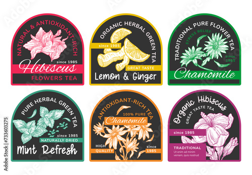 Sticker design set for herbal tea package promo