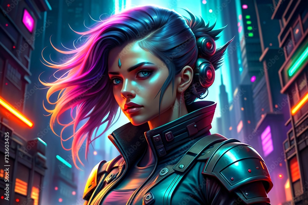 Cyberpunk character in neon lights illuminate futuristic cityscapes, blending high-tech advancements with gritty urban landscapes, Generative AI Cyberpunk character in neon lights illuminate futuristic cityscapes, blending high-tech advancements with gritty urban landscapes, Generative AI