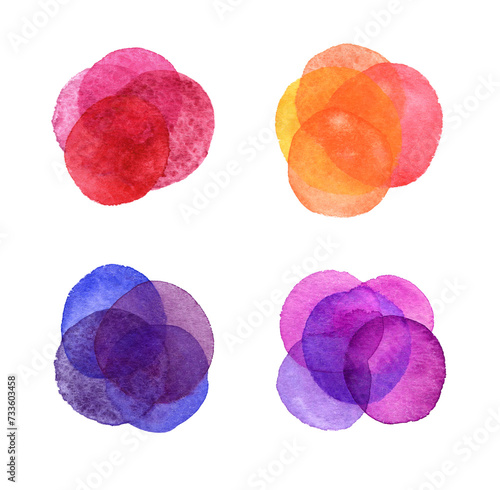Set of watercolor multilayer circles isolated on white background