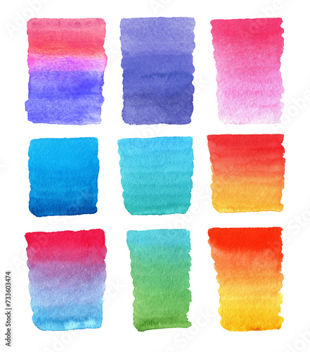 Set of watercolor gradient rectangles isolated on white background