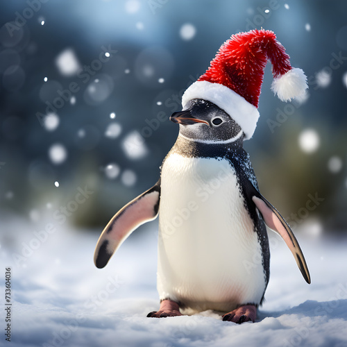 Christmas Penguin wearing a Santa Hat 