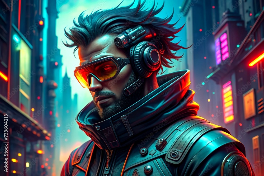 Cyberpunk character in neon lights illuminate futuristic cityscapes, blending high-tech advancements with gritty urban landscapes, Generative AI Cyberpunk character in neon lights illuminate futuristic cityscapes, blending high-tech advancements with gritty urban landscapes, Generative AI