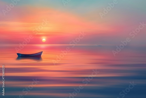 lone sailboat silhouetted against a fiery orange and pink sunset, with gentle waves lapping against its hull