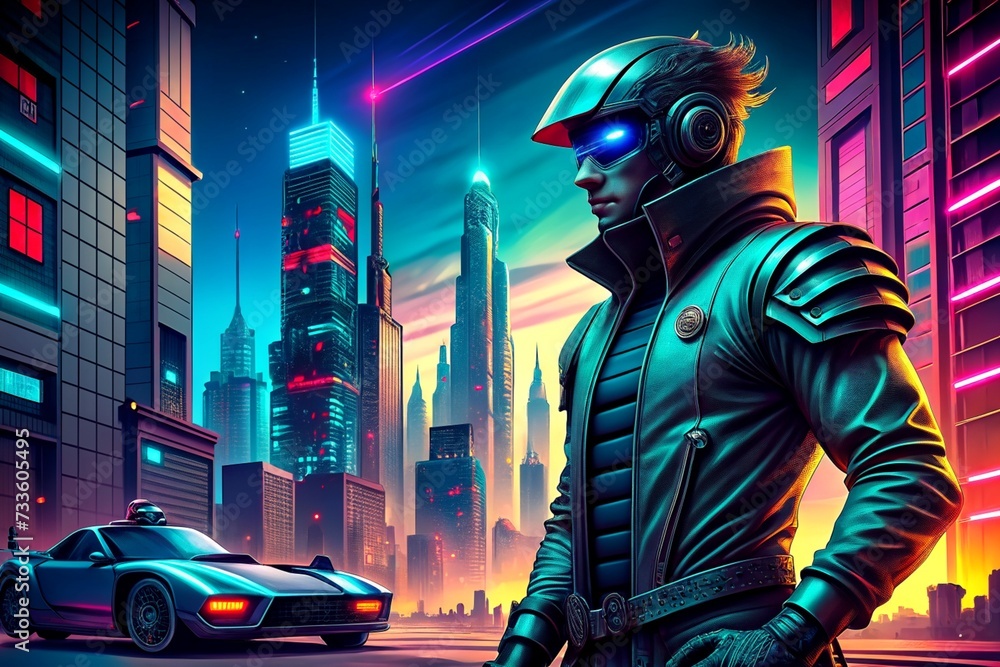 Cyberpunk character in neon lights illuminate futuristic cityscapes, blending high-tech advancements with gritty urban landscapes, Generative AI Cyberpunk character in neon lights illuminate futuristic cityscapes, blending high-tech advancements with gritty urban landscapes, Generative AI