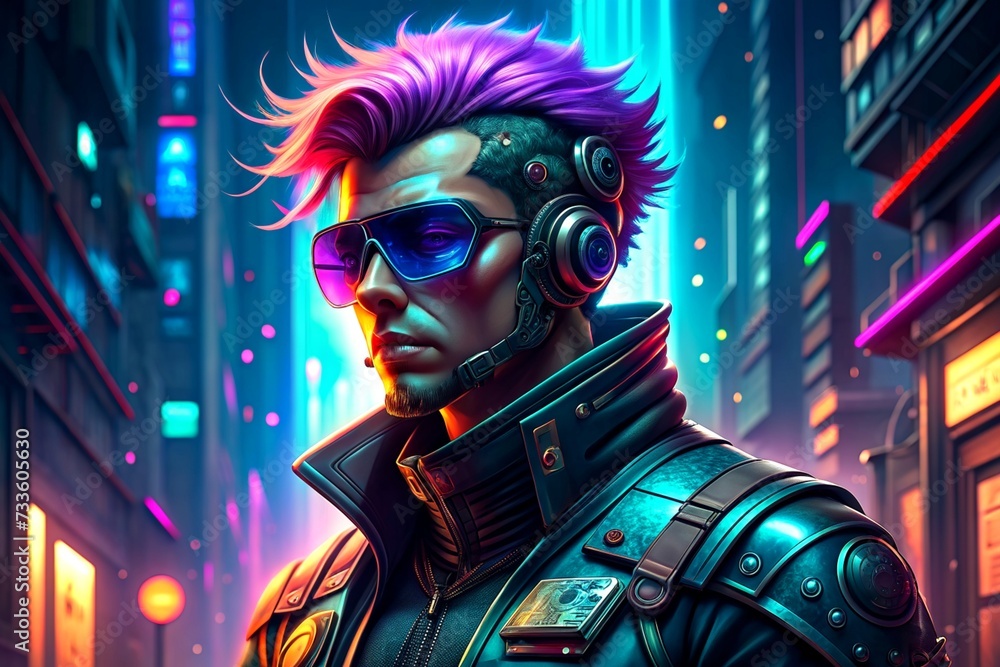 Cyberpunk character in neon lights illuminate futuristic cityscapes, blending high-tech advancements with gritty urban landscapes, Generative AI Cyberpunk character in neon lights illuminate futuristic cityscapes, blending high-tech advancements with gritty urban landscapes, Generative AI