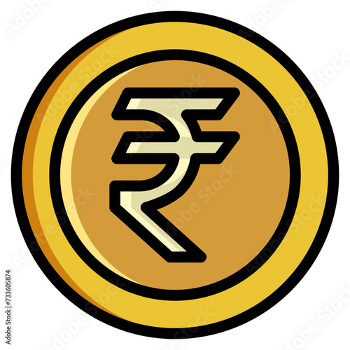  Rupee, Coin, Money, Filled Outline Icon