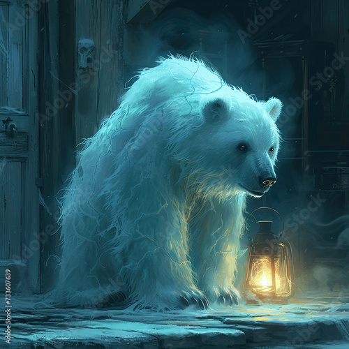 Luminescent White Ghost Bear: Spooky Lantern Adventure photo