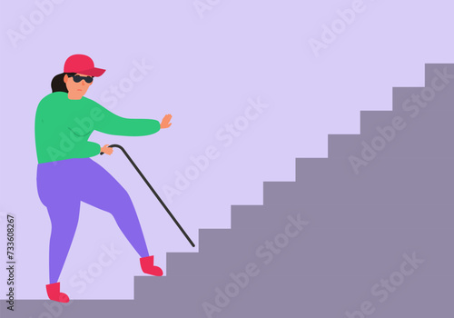 blind woman try to climb the stairs vector illustration