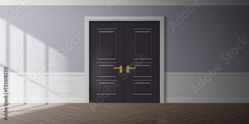 empty room classic interior design with double door window light effect vector illustration