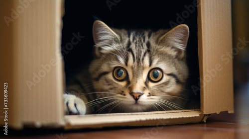 A cat peeks out