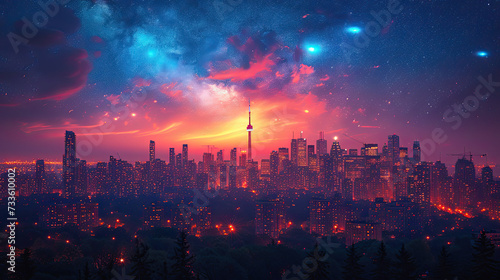 City Lights: Glittering Skyline Under Stars