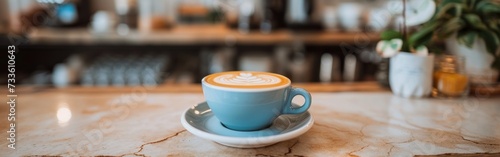 Coffee cuple table in coffee shop blur background. Banner.