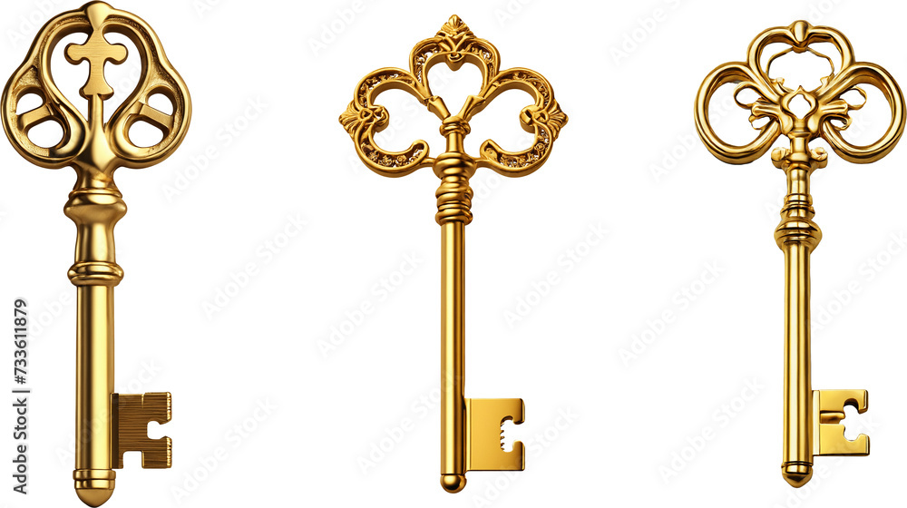 set of skelton keys isolated on transparent background.generative AI set of skelton keys isolated on transparent background.generative AI