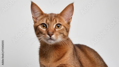 Portrait of Ruddy abyssinian cat on grey background