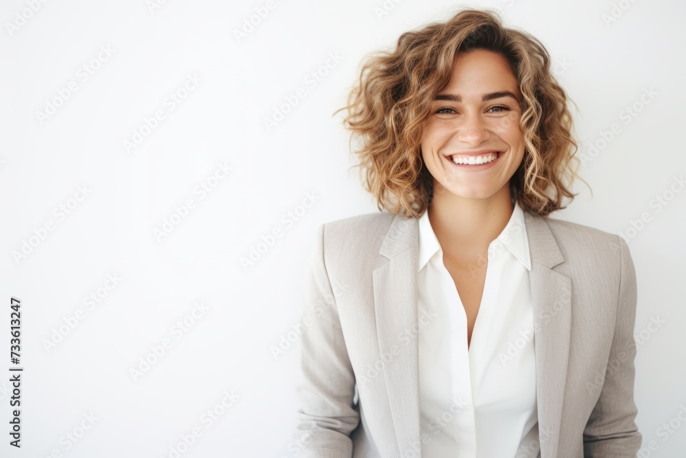 A background image featuring a smiling businesswoman set against a white backdrop, with ample space for customization, allowing for the addition of branding overlays. A background image featuring a smiling businesswoman set against a white backdrop, with ample space for customization, allowing for the addition of branding overlays.