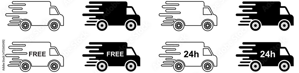 Fast shipping delivery truck flat vector icon for apps and websites.