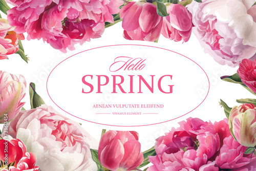 Vector watercolor banner with beautiful flowers framed for spring celebration