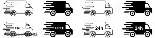 Fast shipping delivery truck flat vector icon for apps and websites.