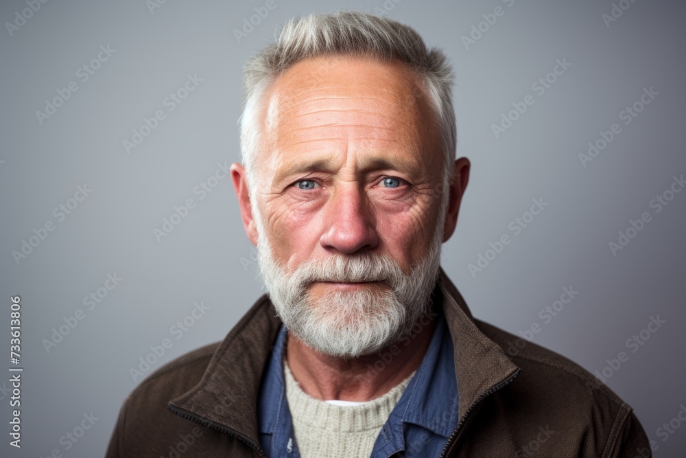 Portrait of a senior man with grey beard on grey background. Portrait of a senior man with grey beard on grey background.