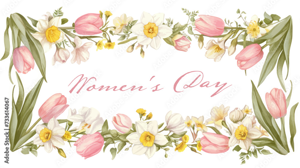 Women's Day. Greeting card with flowers. Vector illustration.